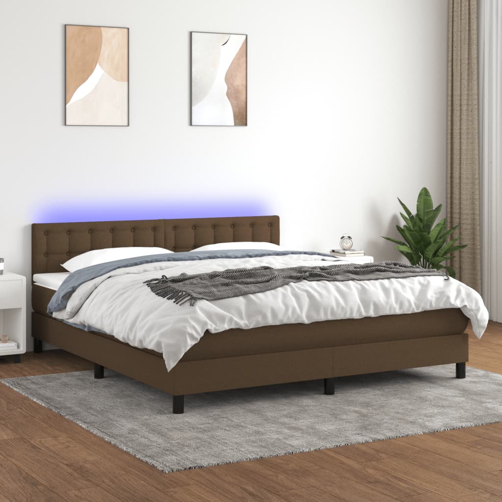 Boxspring met matras en LED stof donkerbruin 180x200 cm – afbeelding 1