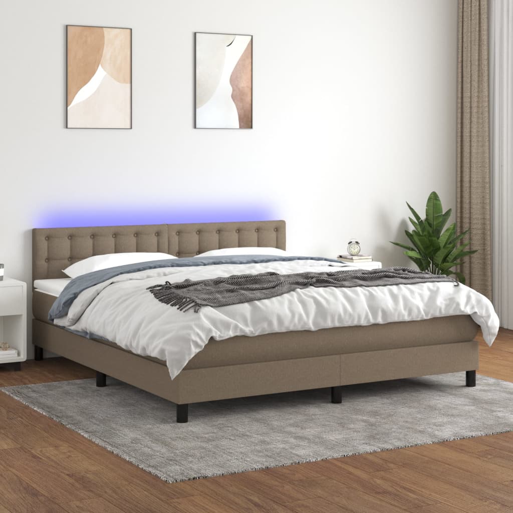 Boxspring met matras en LED stof taupe 180x200 cm – afbeelding 1