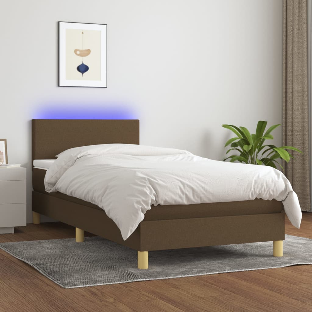 Boxspring met matras en LED stof donkerbruin 80x200 cm – afbeelding 1