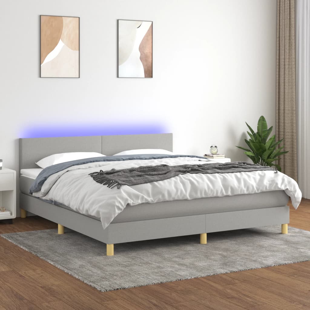 Boxspring met matras en LED stof lichtgrijs 160x200 cm – afbeelding 1