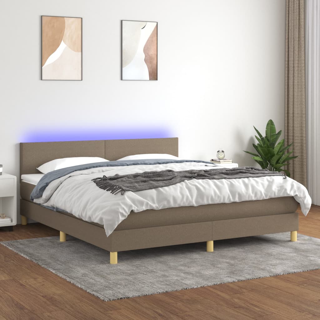 Boxspring met matras en LED stof taupe 160x200 cm – afbeelding 1