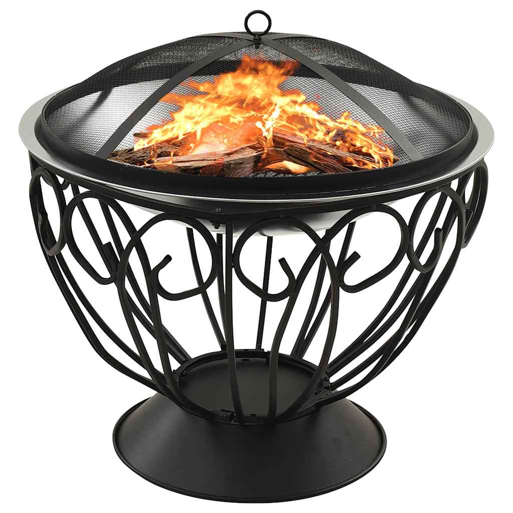 Vuurschaal en barbecue 2-in-1 met pook 59x59x60 cm rvs