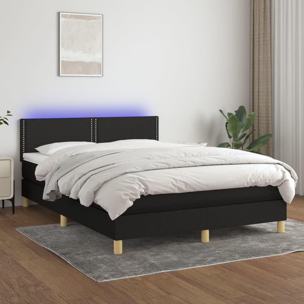 Boxspring met matras en LED stof zwart 140x190 cm – afbeelding 1