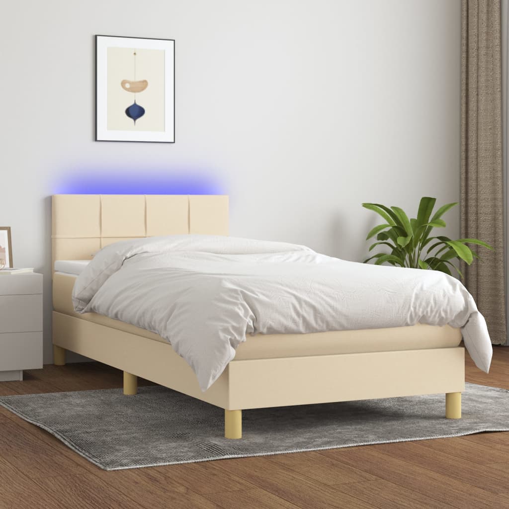 Boxspring met matras en LED stof crèmekleurig 80x200 cm – afbeelding 1