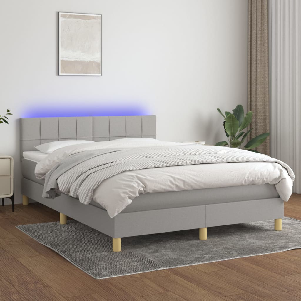 Boxspring met matras en LED stof lichtgrijs 140x190 cm – afbeelding 1