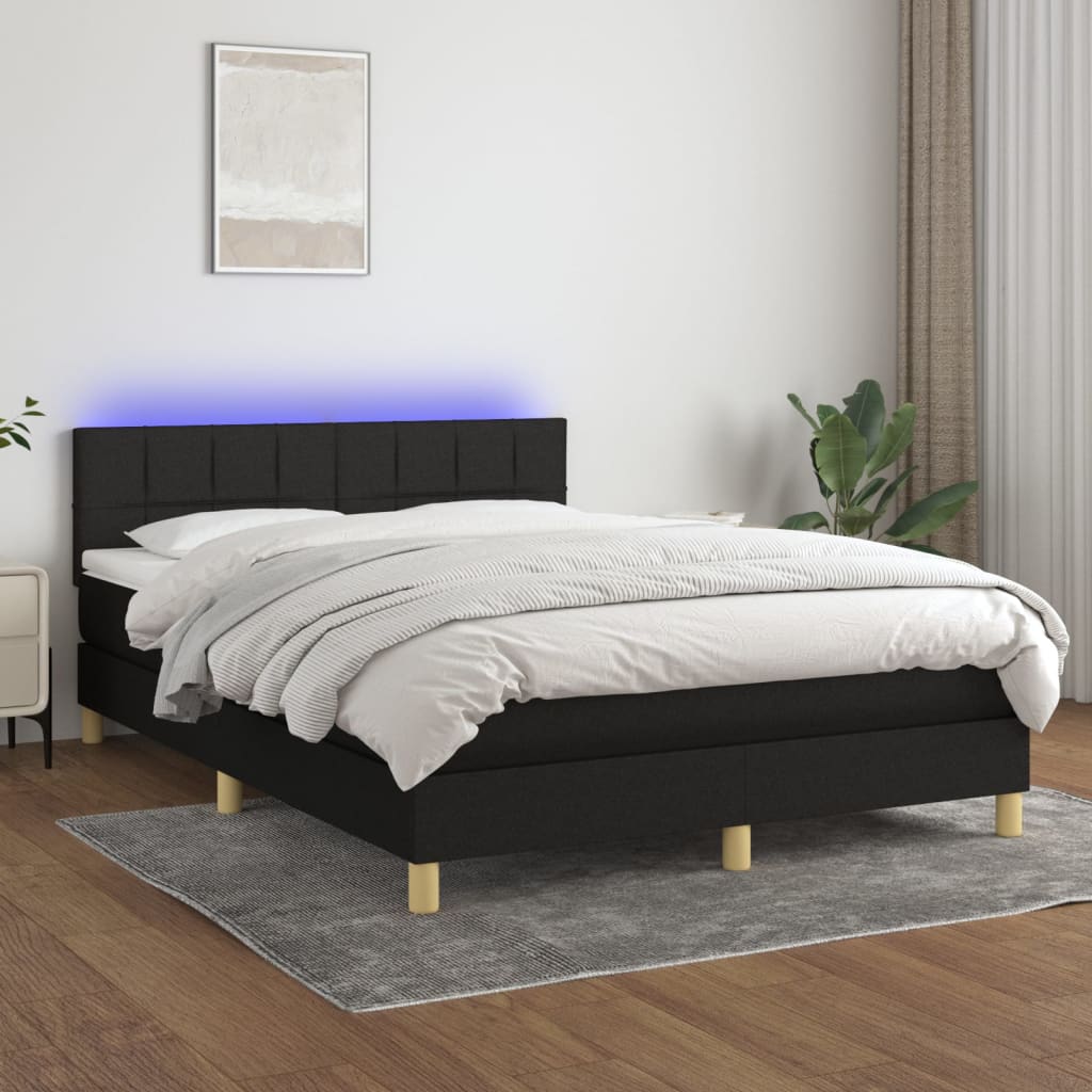 Boxspring met matras en LED stof zwart 140x190 cm – afbeelding 1