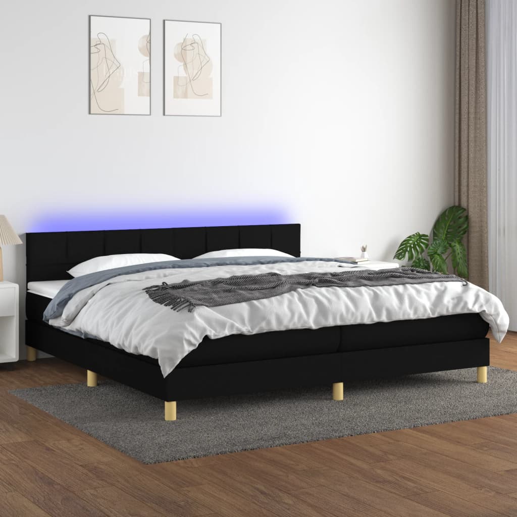 Boxspring met matras en LED stof zwart 200x200 cm – afbeelding 1