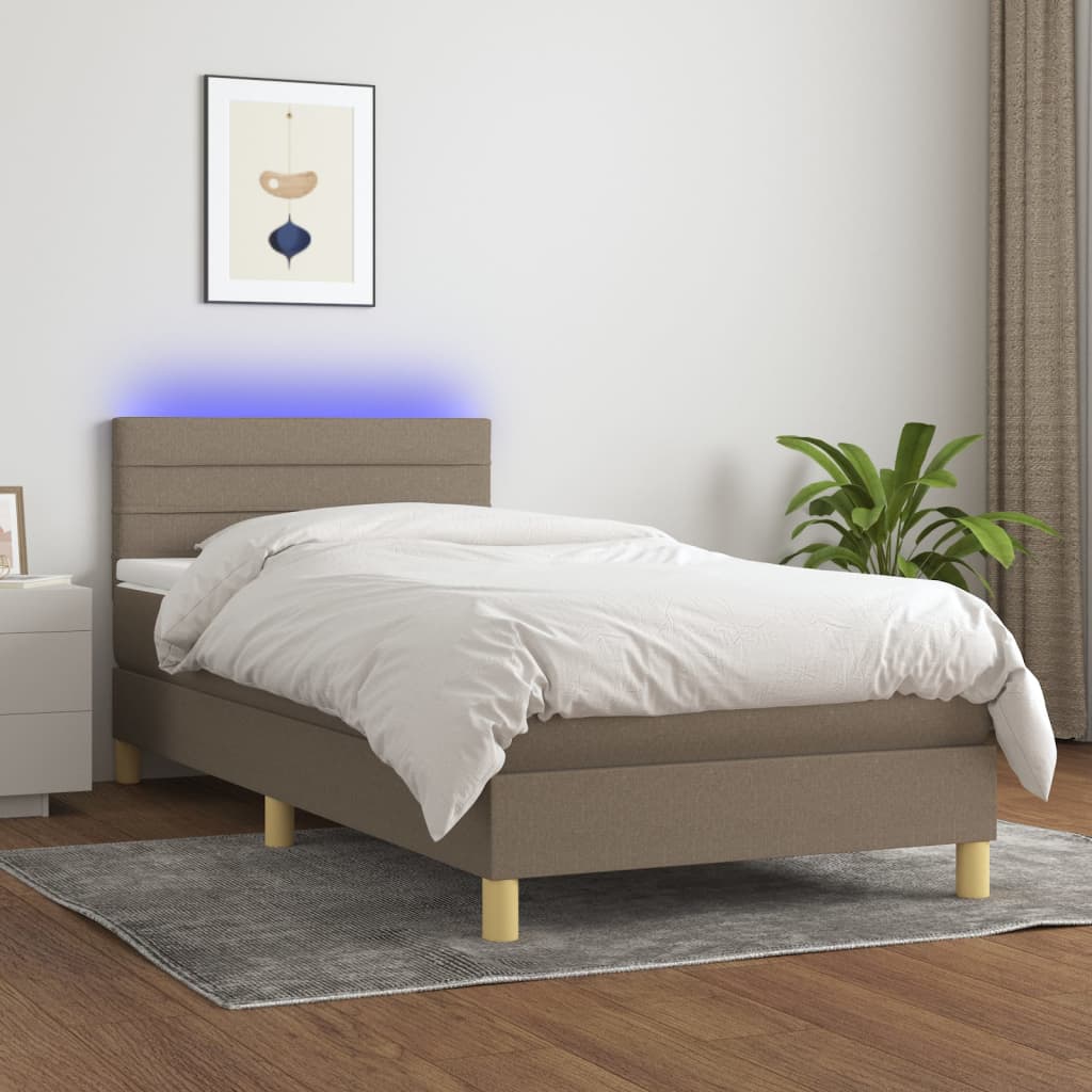 Boxspring met matras en LED stof taupe 80x200 cm – afbeelding 1