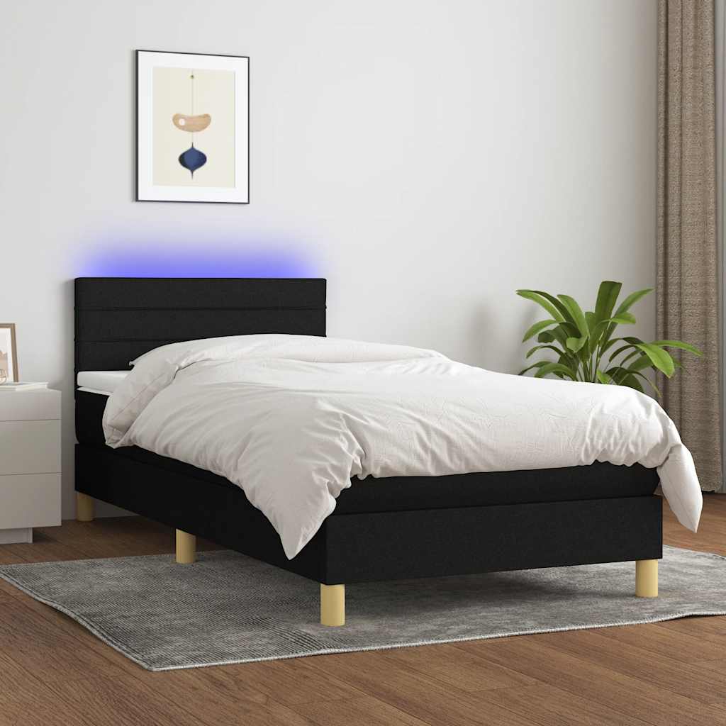 Boxspring met matras en LED stof zwart 100x200 cm – afbeelding 1