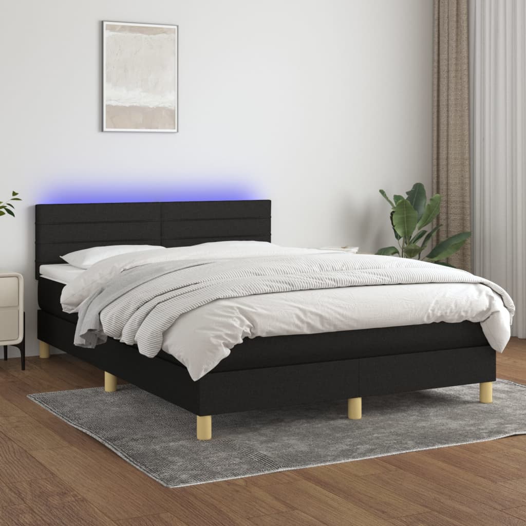 Boxspring met matras en LED stof zwart 140x190 cm – afbeelding 1