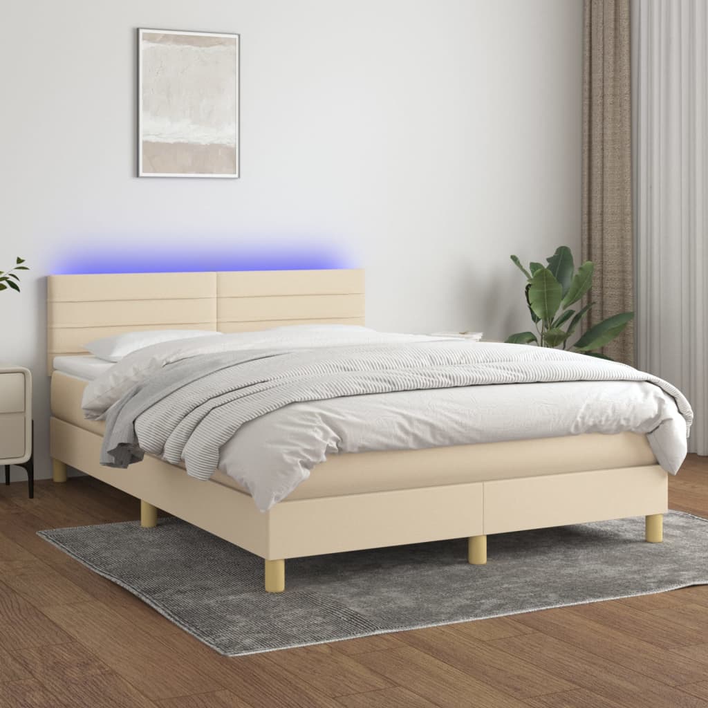Boxspring met matras en LED stof crèmekleurig 140x190 cm – afbeelding 1