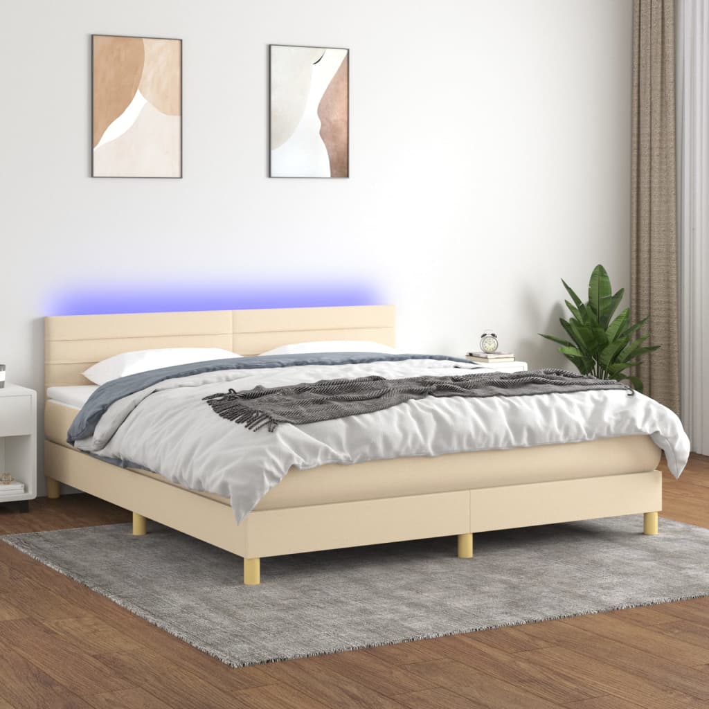 Boxspring met matras en LED stof crèmekleurig 160x200 cm – afbeelding 1