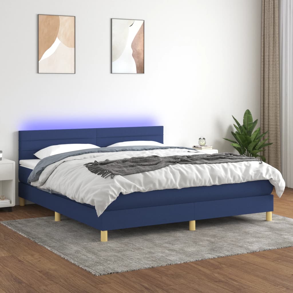 Boxspring met matras en LED stof blauw 180x200 cm – afbeelding 1