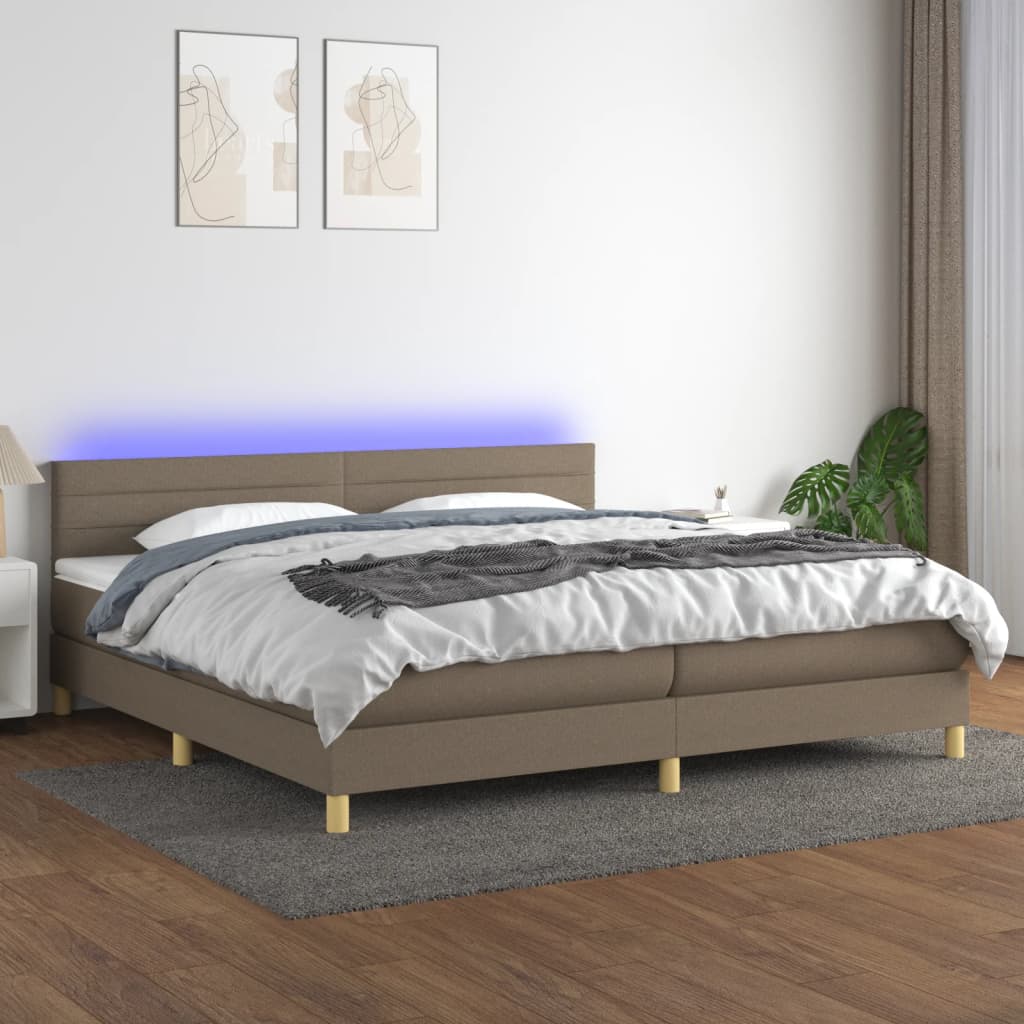 Boxspring met matras en LED stof taupe 200x200 cm – afbeelding 1
