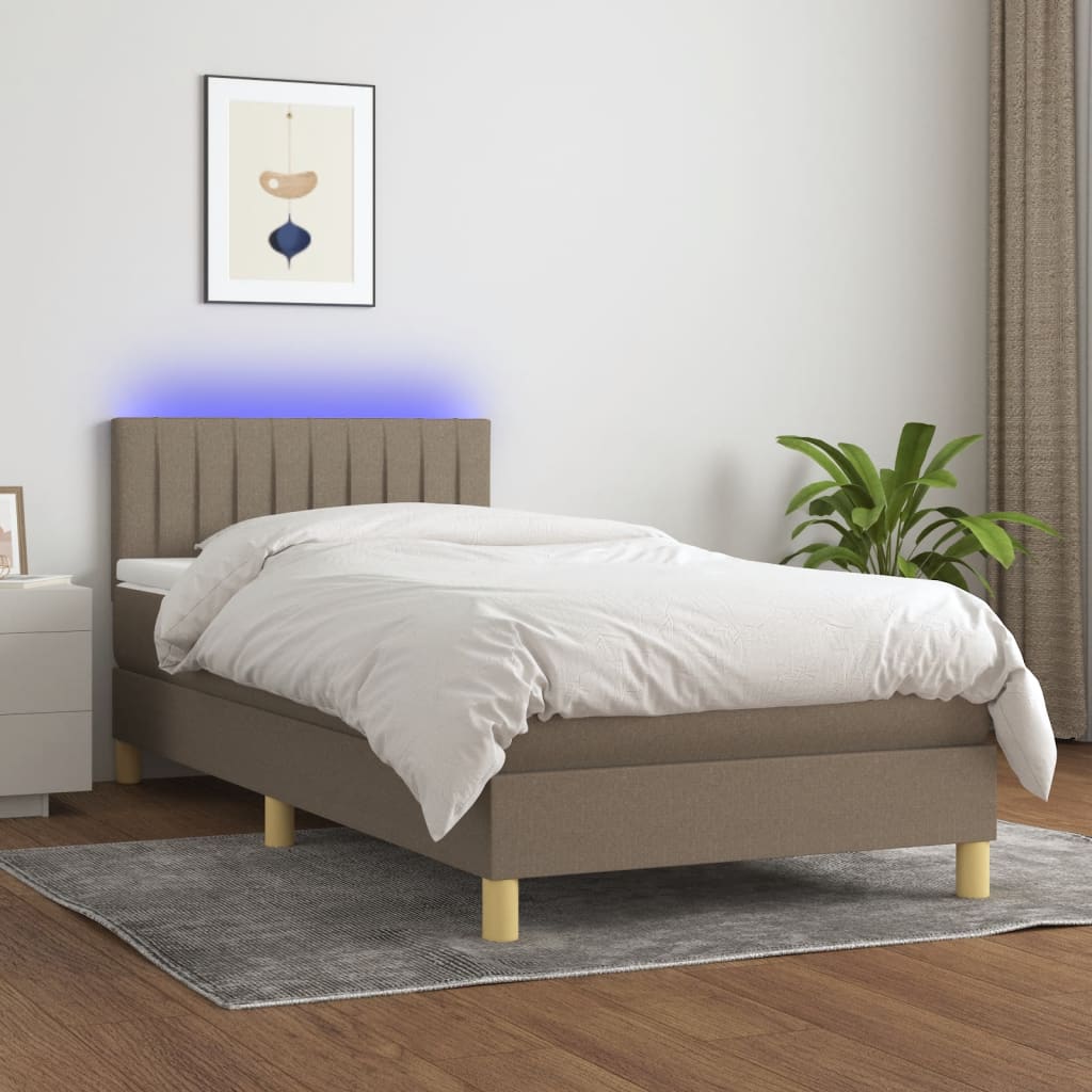 Boxspring met matras en LED stof taupe 90x190 cm – afbeelding 1