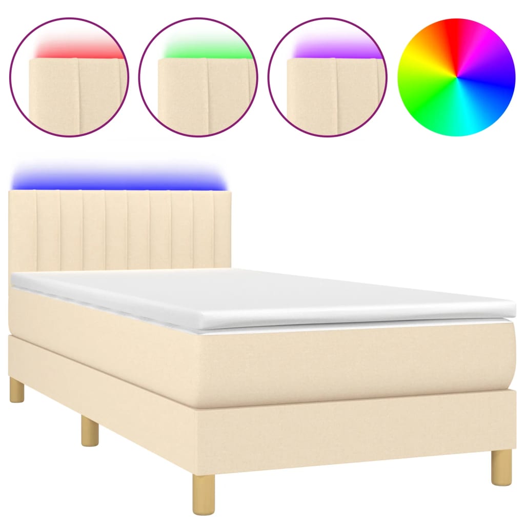 Boxspring met matras en LED stof crèmekleurig 90x190 cm – afbeelding 2