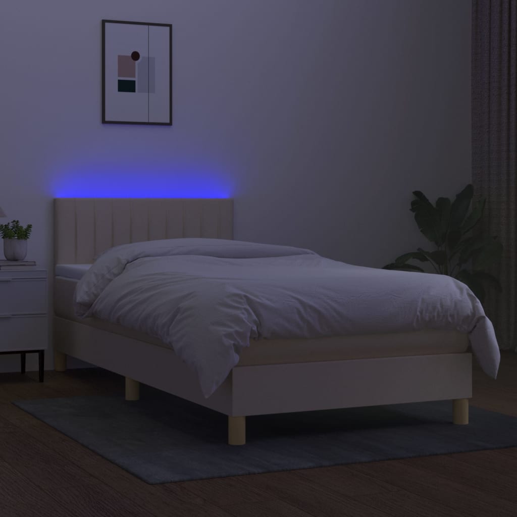 Boxspring met matras en LED stof crèmekleurig 90x190 cm – afbeelding 3