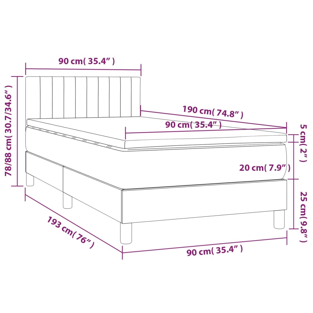 Boxspring met matras en LED stof crèmekleurig 90x190 cm – afbeelding 8