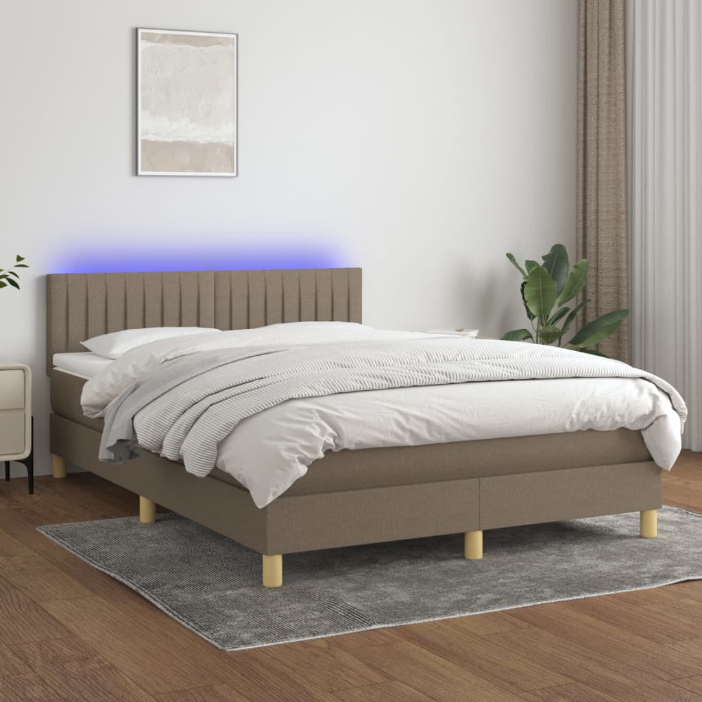 Boxspring met matras en LED stof taupe 140x190 cm – afbeelding 1
