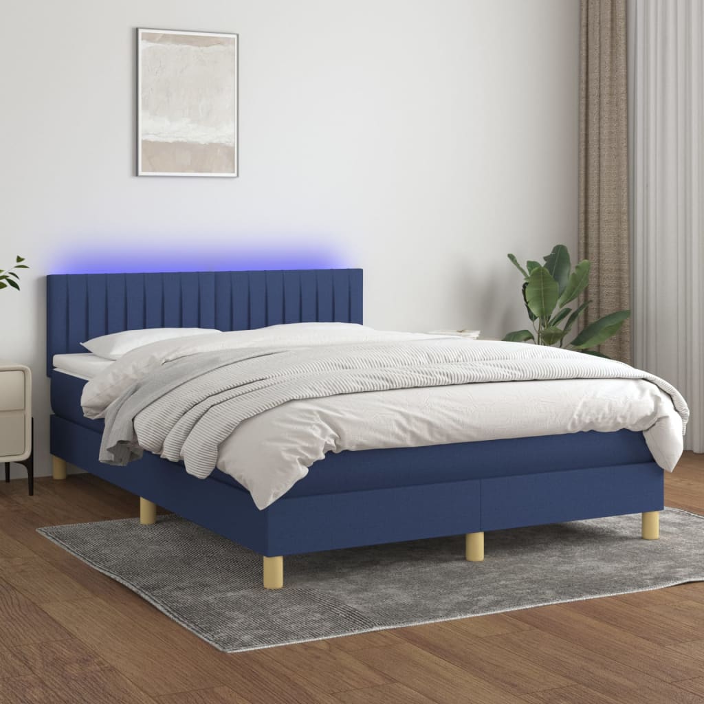 Boxspring met matras en LED stof blauw 140x200 cm – afbeelding 1