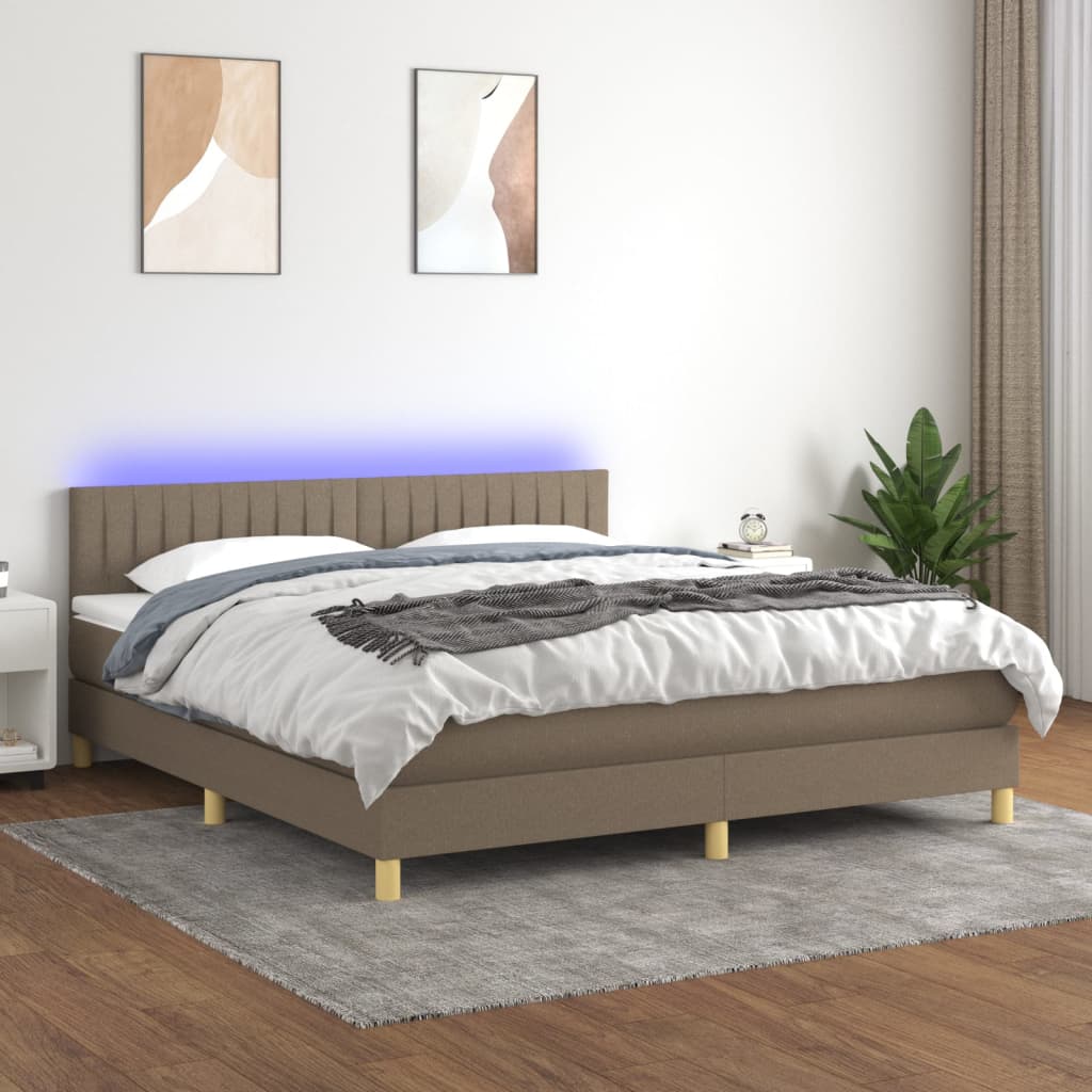 Boxspring met matras en LED stof taupe 160x200 cm – afbeelding 1