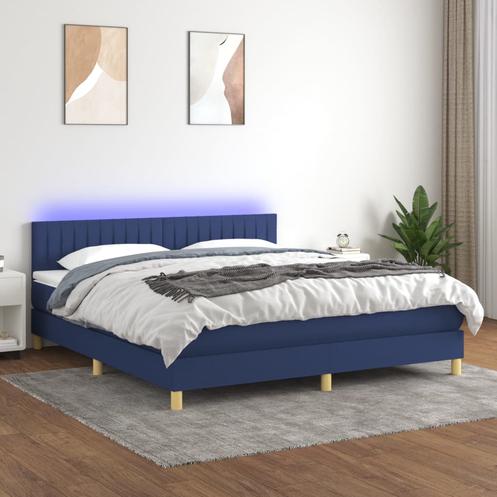 Boxspring met matras en LED stof blauw 160x200 cm – afbeelding 1