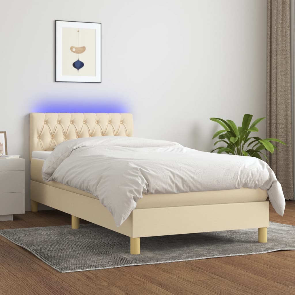 Boxspring met matras en LED stof crèmekleurig 90x190 cm – afbeelding 1