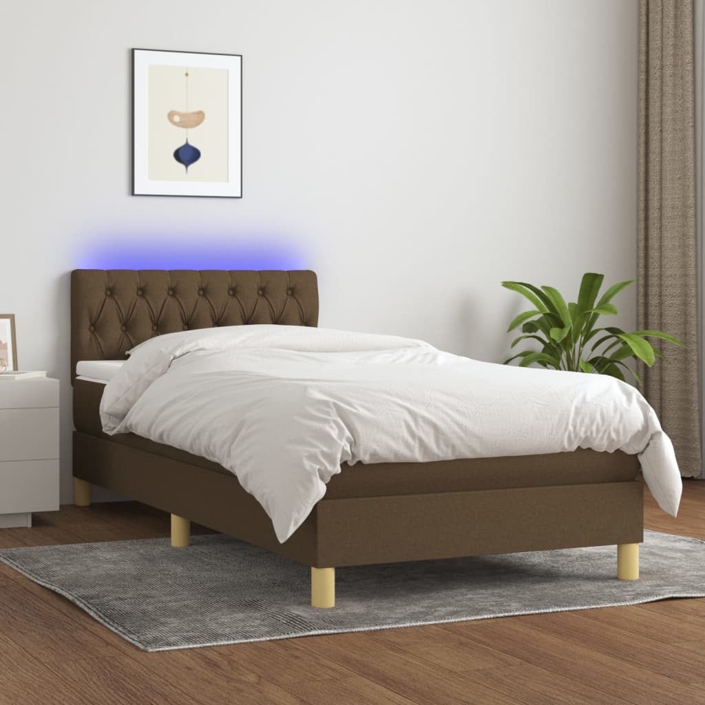Boxspring met matras en LED stof donkerbruin 80x200 cm – afbeelding 1