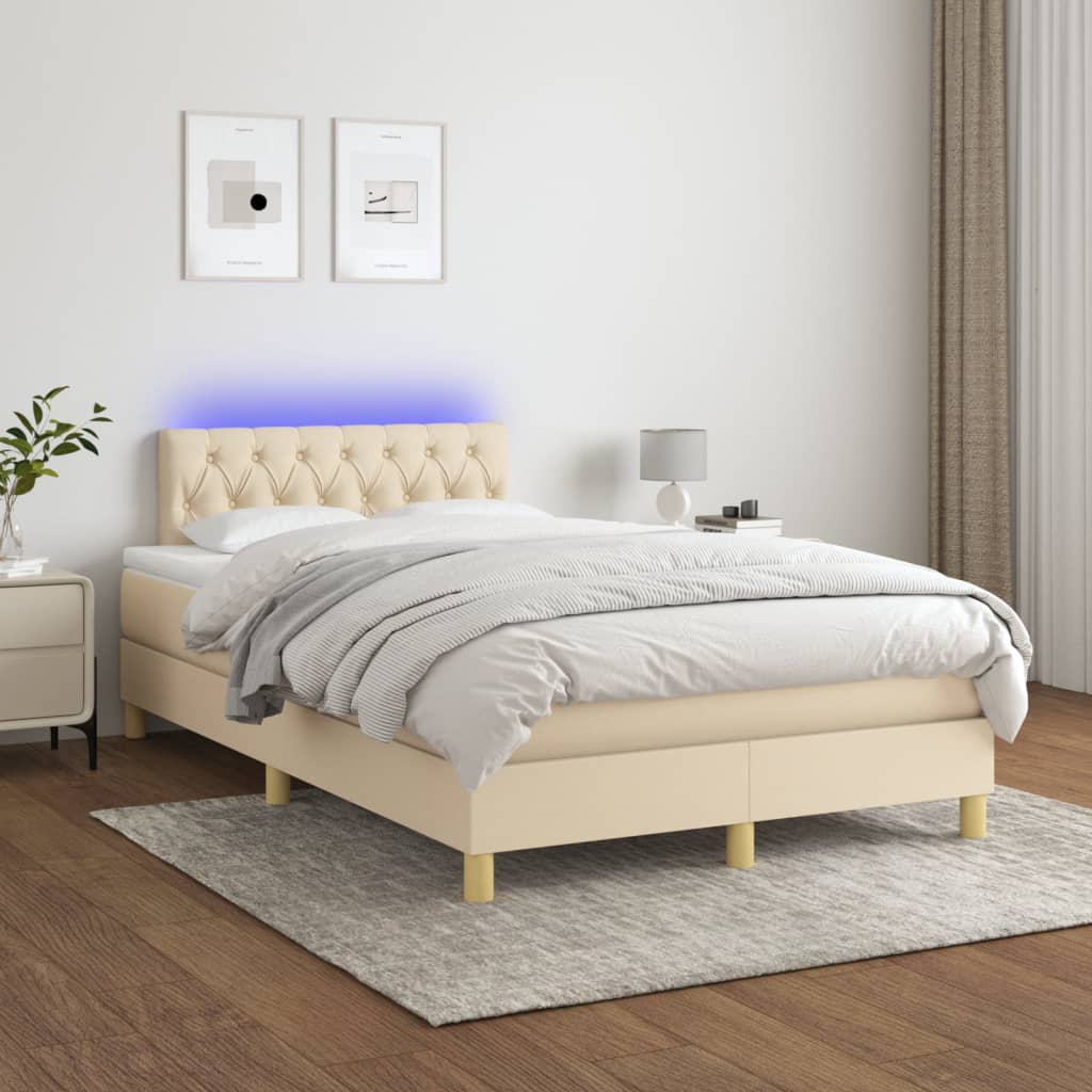 Boxspring met matras en LED stof crèmekleurig 120x200 cm – afbeelding 1