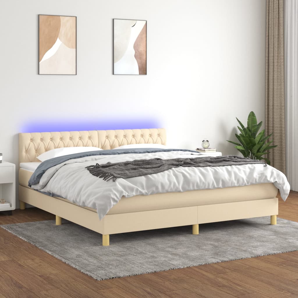Boxspring met matras en LED stof crèmekleurig 180x200 cm – afbeelding 1