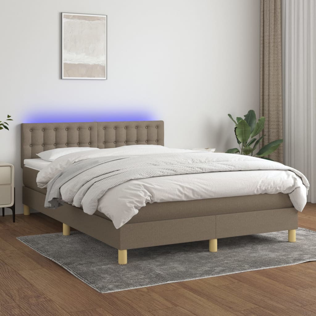 Boxspring met matras en LED stof taupe 140x200 cm – afbeelding 1