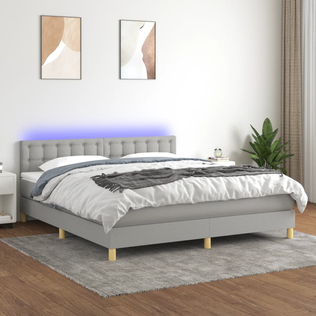 Boxspring met matras en LED stof lichtgrijs 180x200 cm – afbeelding 1