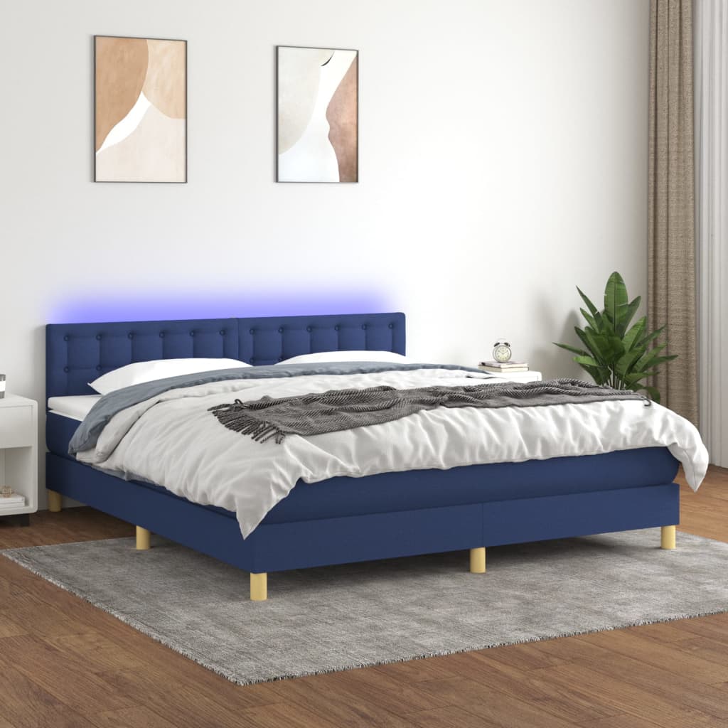 Boxspring met matras en LED stof blauw 180x200 cm – afbeelding 1