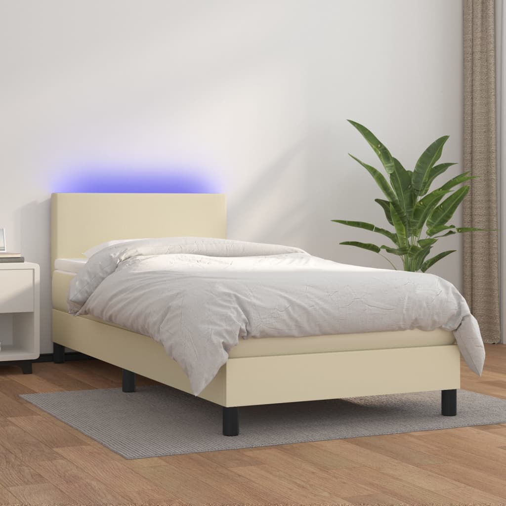 Boxspring met matras en LED kunstleer crèmekleurig 80x200 cm – afbeelding 1