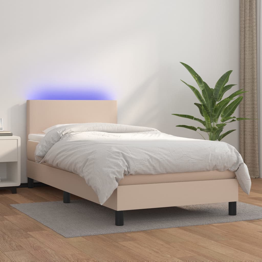 Boxspring met matras en LED kunstleer cappuccinokleur 80x200 cm – afbeelding 1