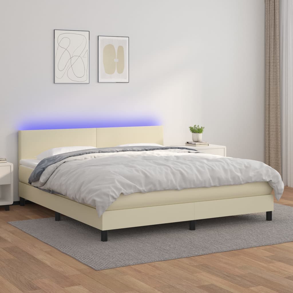 Boxspring met matras en LED kunstleer crèmekleurig 180x200 cm – afbeelding 1