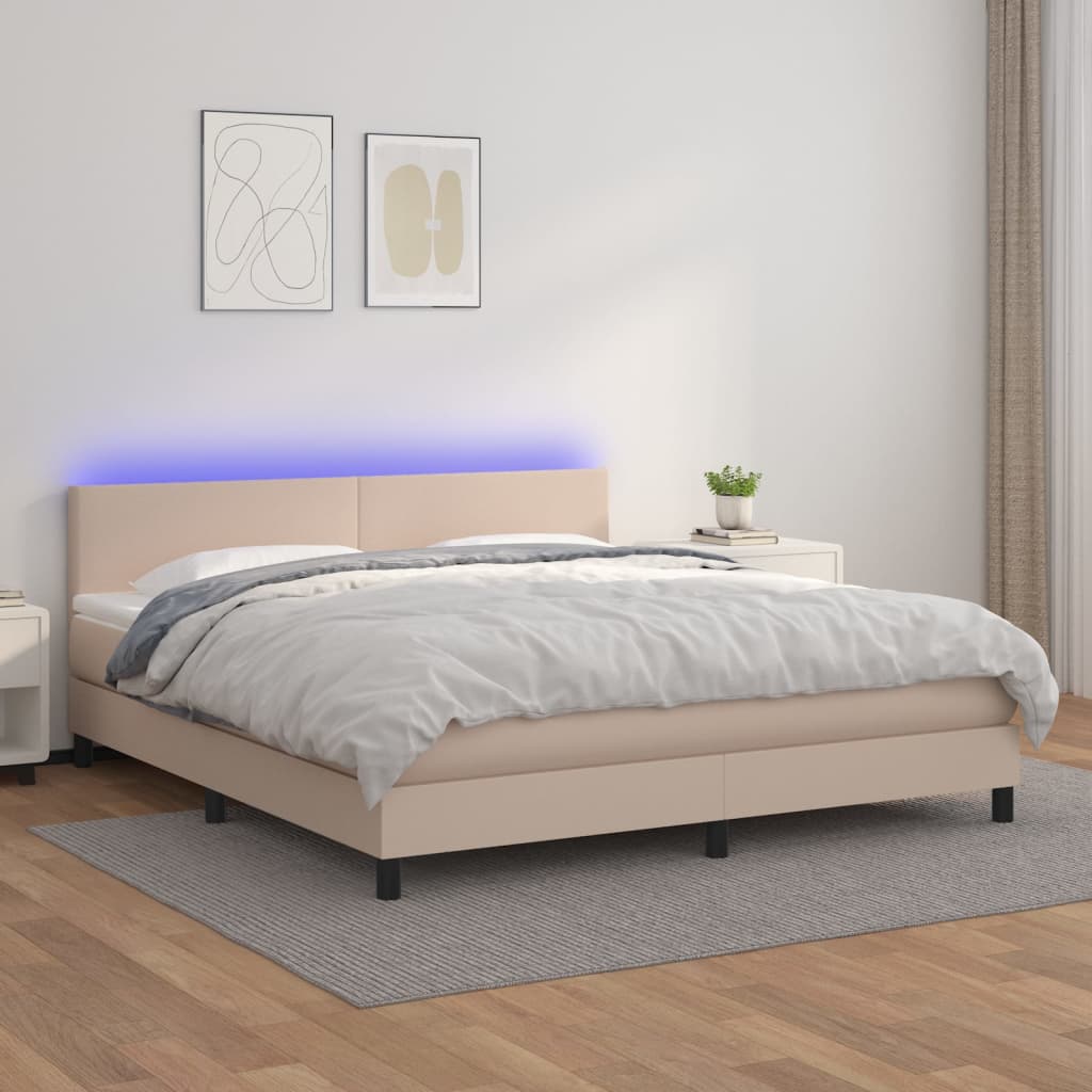 Boxspring met matras en LED kunstleer cappuccinokleur 180x200cm – afbeelding 1