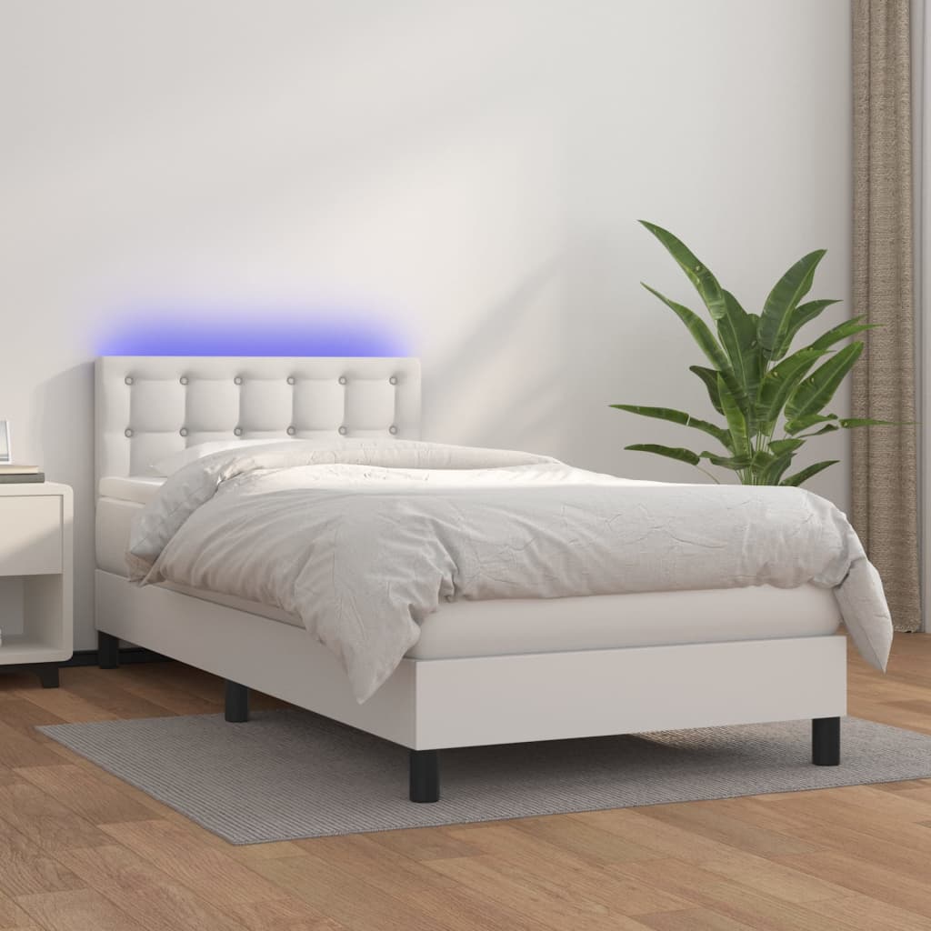 Boxspring met matras en LED kunstleer wit 80x200 cm – afbeelding 1
