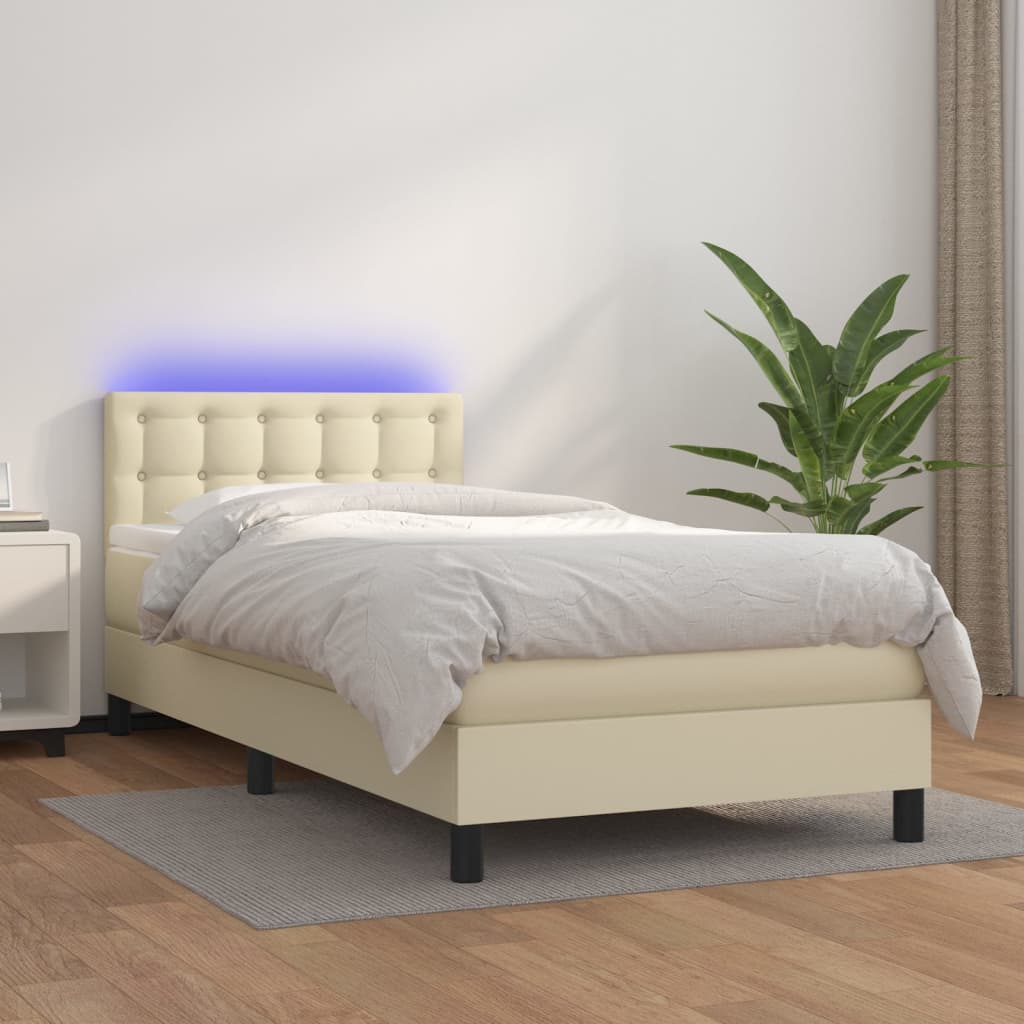 Boxspring met matras en LED kunstleer crèmekleurig 100x200 cm – afbeelding 1