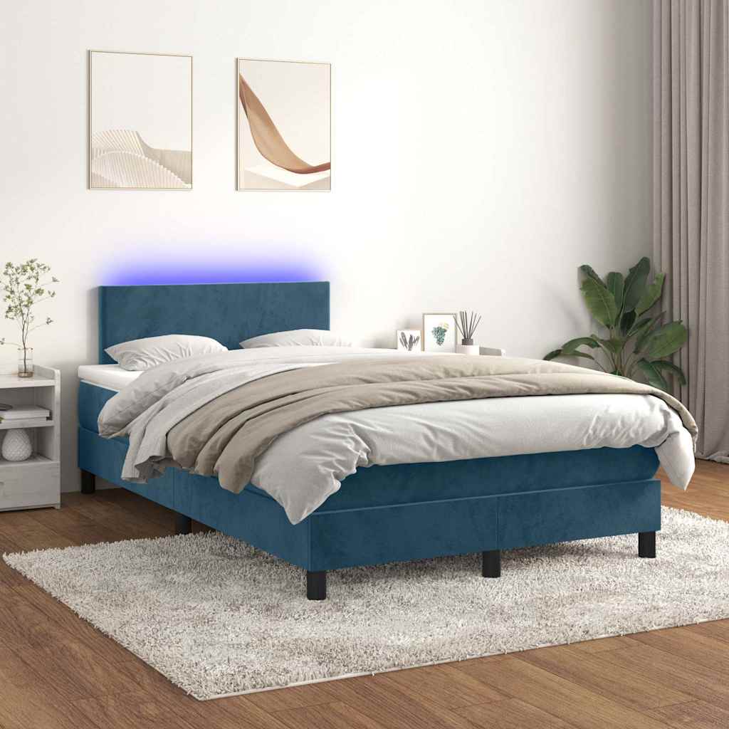 Boxspring met matras en LED fluweel donkerblauw 120x200 cm – afbeelding 1