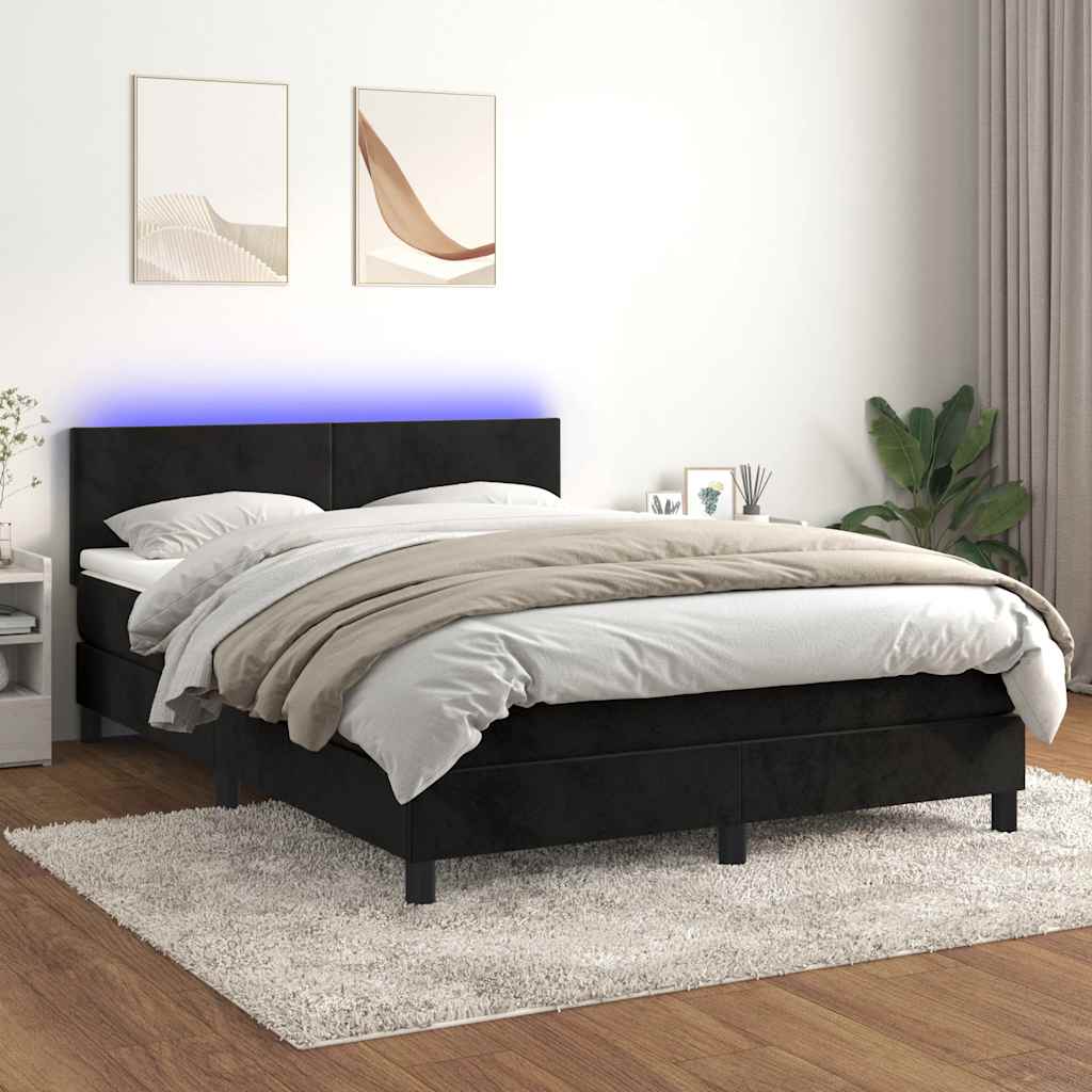 Boxspring met matras en LED fluweel zwart 140x190 cm – afbeelding 1