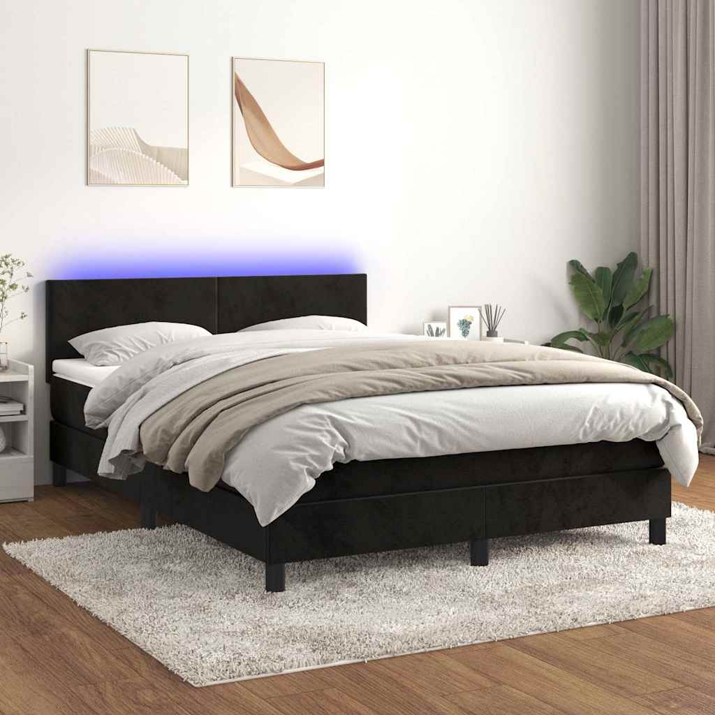 Boxspring met matras en LED fluweel zwart 140x200 cm – afbeelding 1