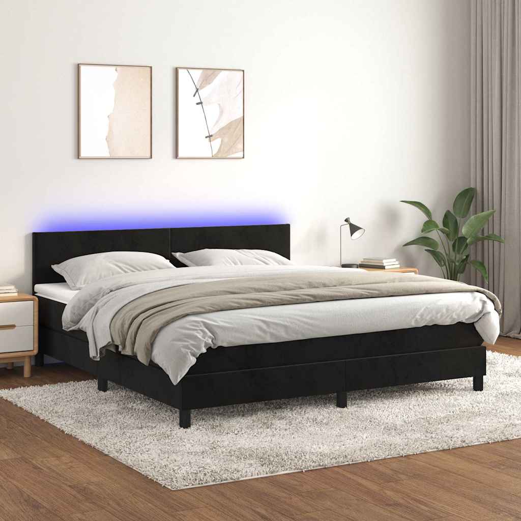 Boxspring met matras en LED fluweel zwart 160x200 cm – afbeelding 1
