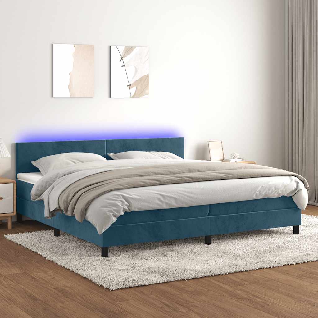 Boxspring met matras en LED fluweel donkerblauw 200x200 cm – afbeelding 1