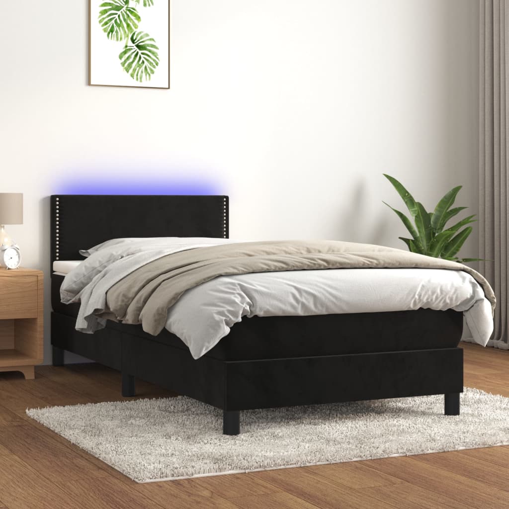 Boxspring met matras en LED fluweel zwart 90x190 cm – afbeelding 1