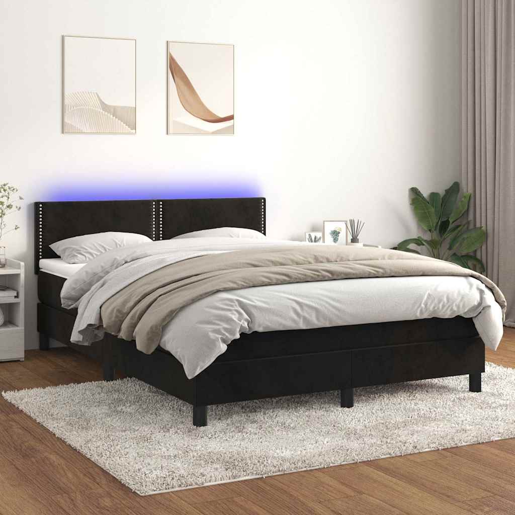 Boxspring met matras en LED fluweel zwart 140x190 cm – afbeelding 1