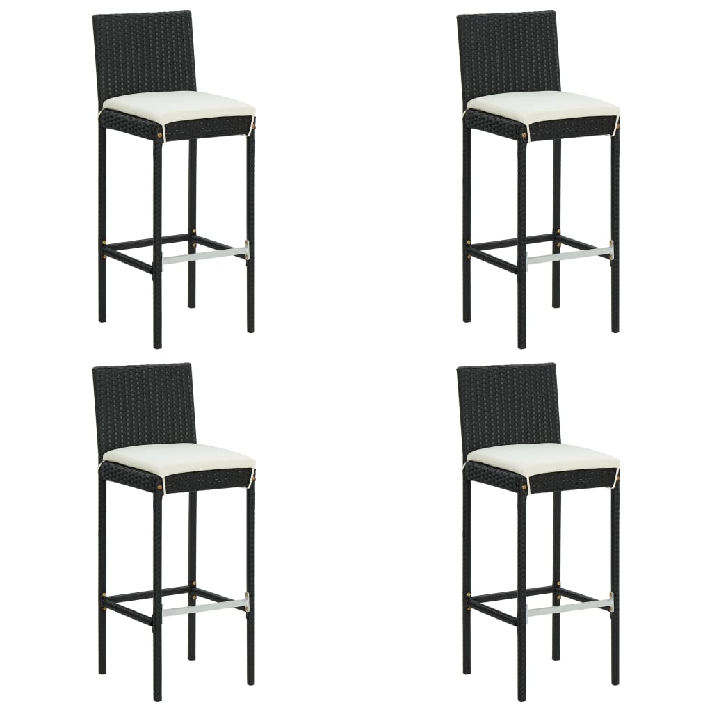 Tuinbarkrukken met kussens 4 st poly rattan zwart – afbeelding 1