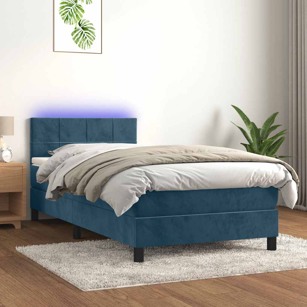 Boxspring met matras en LED fluweel donkerblauw 80x200 cm – afbeelding 1