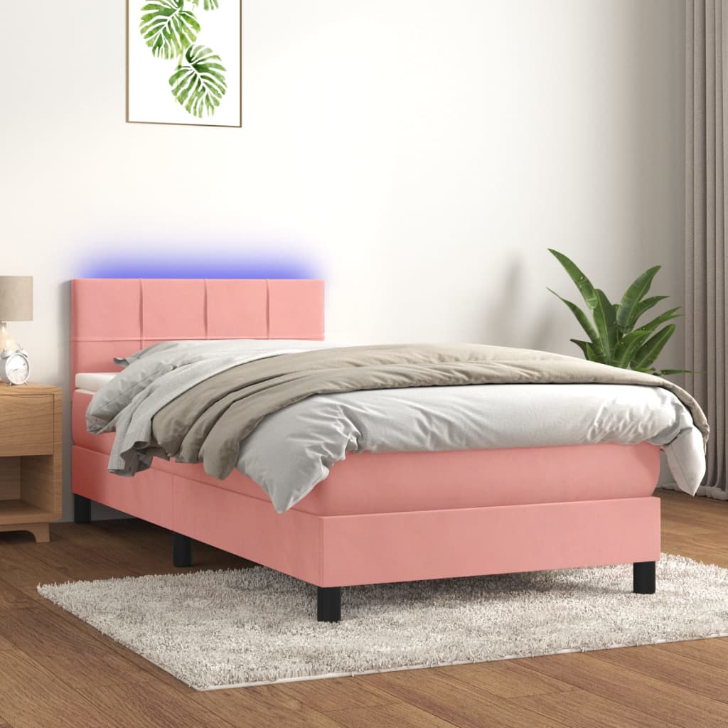 Boxspring met matras en LED fluweel roze 80x200 cm – afbeelding 1