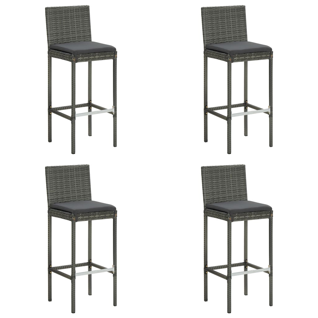 Tuinbarkrukken met kussens 4 st poly rattan grijs – afbeelding 1